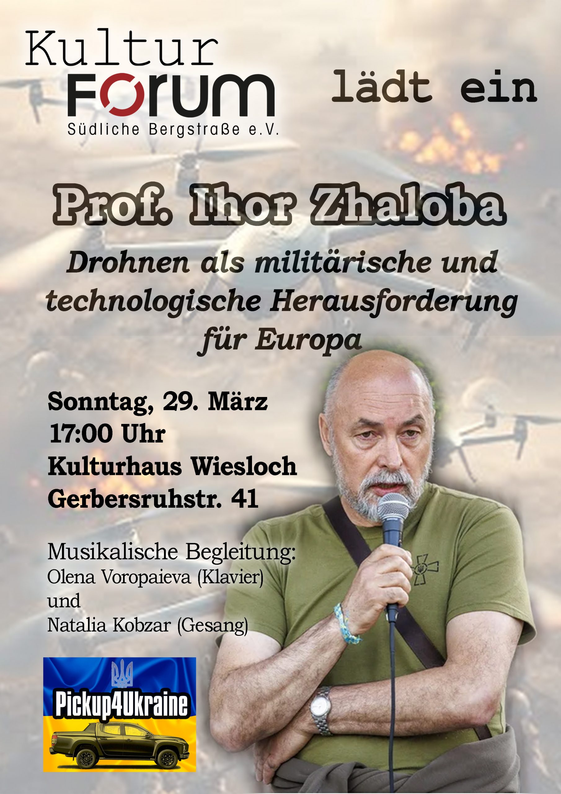 Poster, das Prof. Zhaloba zeigt und den Vortrag in Wiesloch ankündigt.