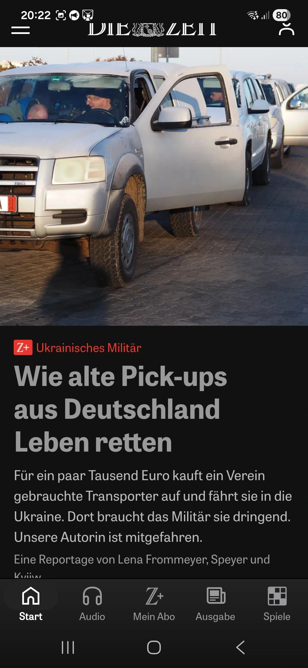 Screenshot der App Die Zeit mit dem Bild des Artikels